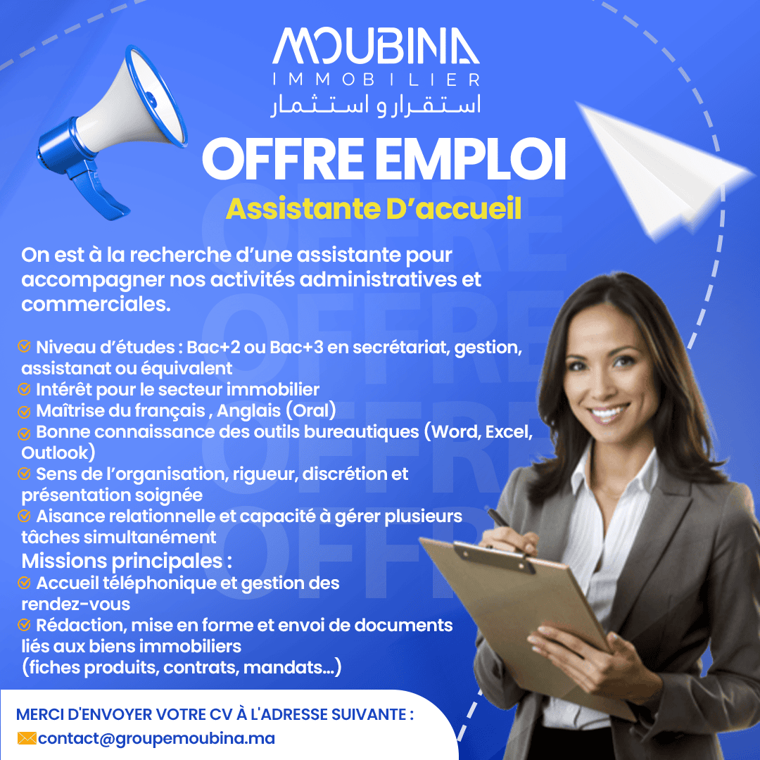 Offre d’emploi – Assistante d’accueil